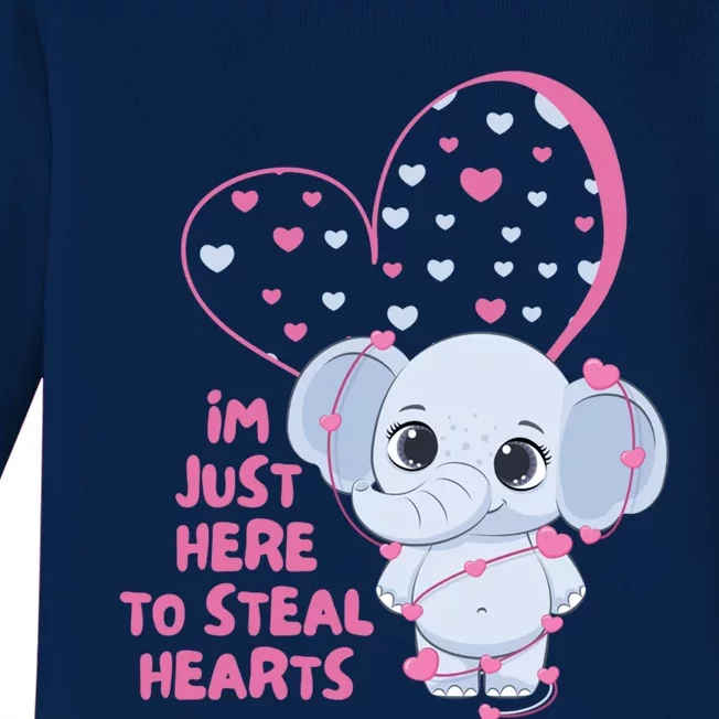 I'm Just Here To Steal Hearts Cute Elephant Valentine's Day Gift Baby Long Sleeve Bodysuit