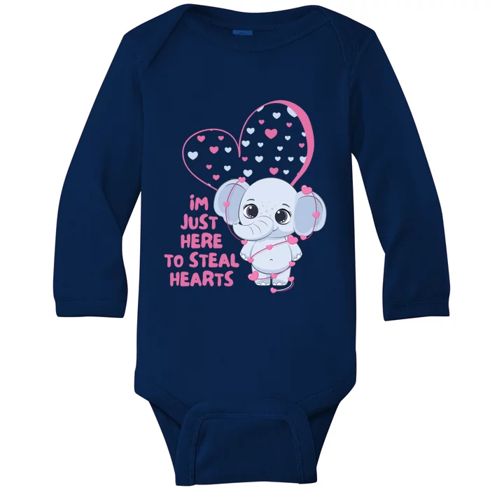 I'm Just Here To Steal Hearts Cute Elephant Valentine's Day Gift Baby Long Sleeve Bodysuit