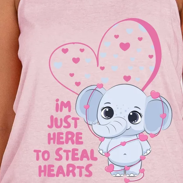 I'm Just Here To Steal Hearts Cute Elephant Valentine's Day Gift Women's Knotted Racerback Tank