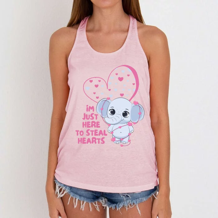 I'm Just Here To Steal Hearts Cute Elephant Valentine's Day Gift Women's Knotted Racerback Tank