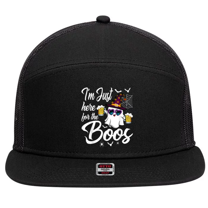 Im Just Here For The Boos Beer Halloween Boo Ghost 7 Panel Mesh Trucker Snapback Hat