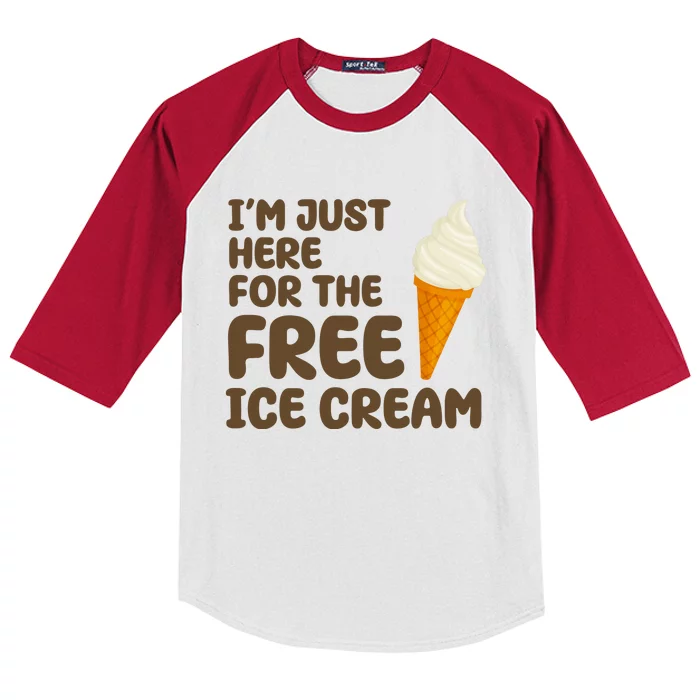 I'm Just Here For The Free Ice Cream Funny Kids Colorblock Raglan Jersey