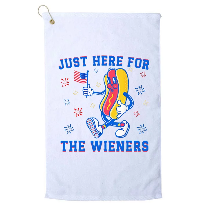 IM Just Here For The Wieners 4th Of July Funny Hot Dog Platinum Collection Golf Towel