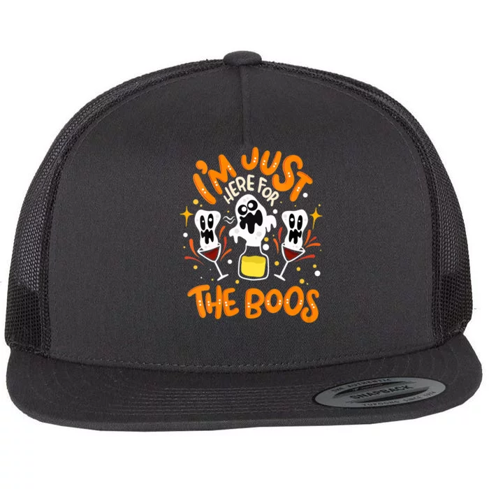 IM Just Here For The Boos Halloween Booze Pun Flat Bill Trucker Hat