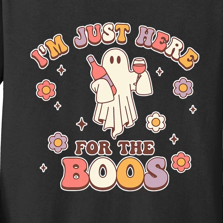 Im Just Here For The Boos Halloween Ghost Cute Funny Kids Long Sleeve Shirt