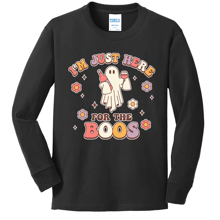 Im Just Here For The Boos Halloween Ghost Cute Funny Kids Long Sleeve Shirt