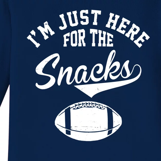 I'm Just Here For The Snacks Funny Football Baby Long Sleeve Bodysuit