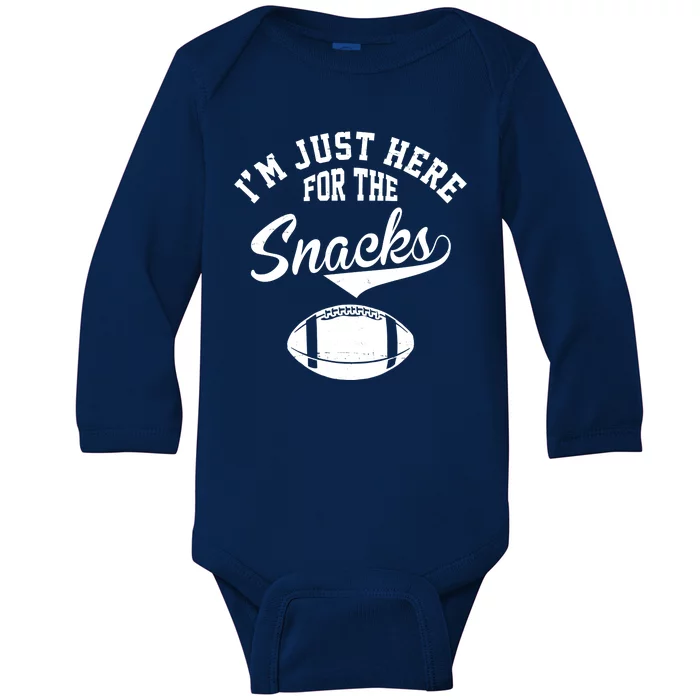 I'm Just Here For The Snacks Funny Football Baby Long Sleeve Bodysuit