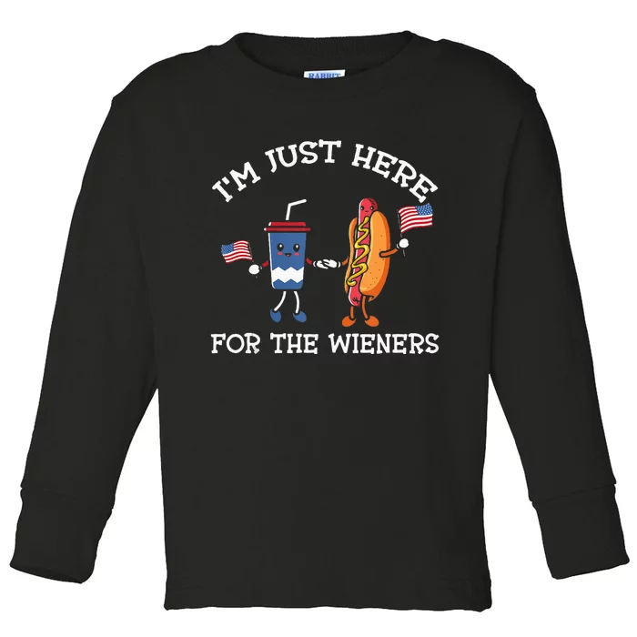 Im Just Here For The Weiners Hot Dogs 4th Of July Toddler Long Sleeve Shirt