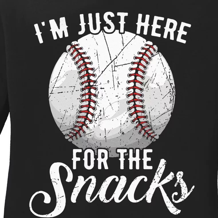 Im Just Here For The Snacks Funny Fantasy Baseball League Ladies Long Sleeve Shirt