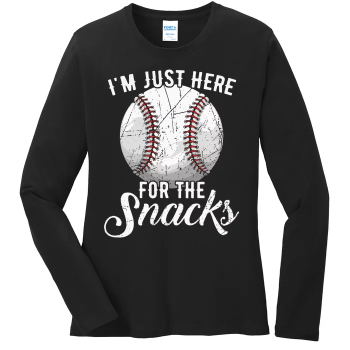 Im Just Here For The Snacks Funny Fantasy Baseball League Ladies Long Sleeve Shirt