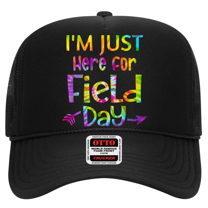 I'm Just Here For Field Day Colorful High Crown Mesh Trucker Hat