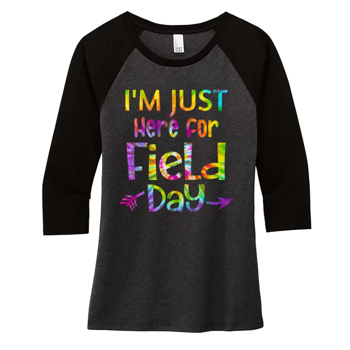 I'm Just Here For Field Day Colorful Women's Tri-Blend 3/4-Sleeve Raglan Shirt