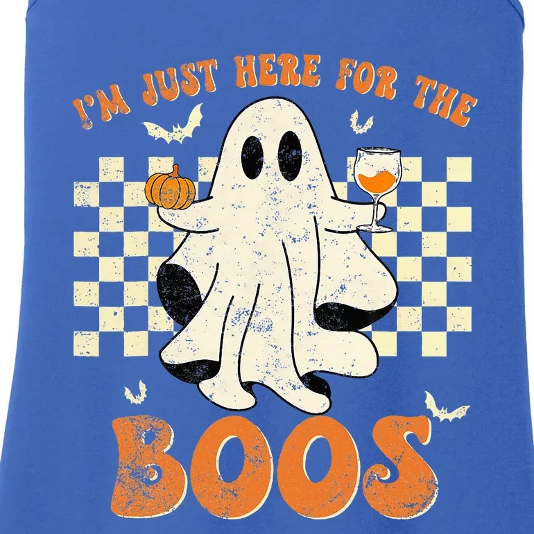 IM Just Here For The Boos Ghost Retro Groovy Halloween Ladies Essential Tank