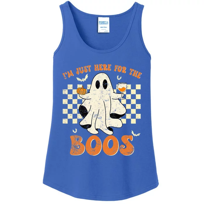 IM Just Here For The Boos Ghost Retro Groovy Halloween Ladies Essential Tank