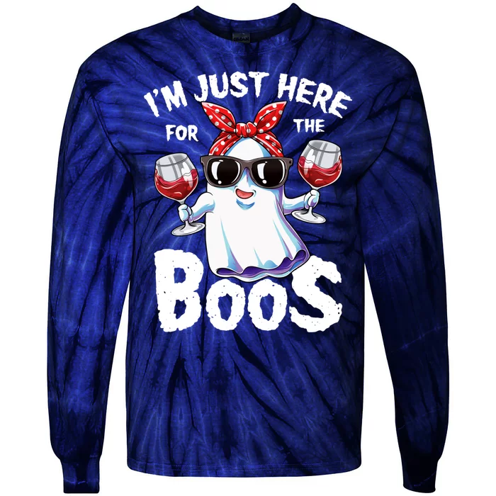 Im Just Here For The Boos Halloween Wo Ghost Cute Funny Tie-Dye Long Sleeve Shirt