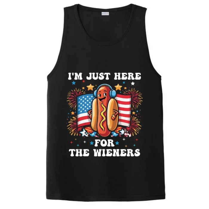 IM Just Here For The Wieners Funny 4th Of July Hot Dog Gift Performance Tank