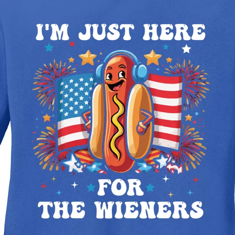 IM Just Here For The Wieners Funny 4th Of July Hot Dog Gift Ladies Long Sleeve Shirt