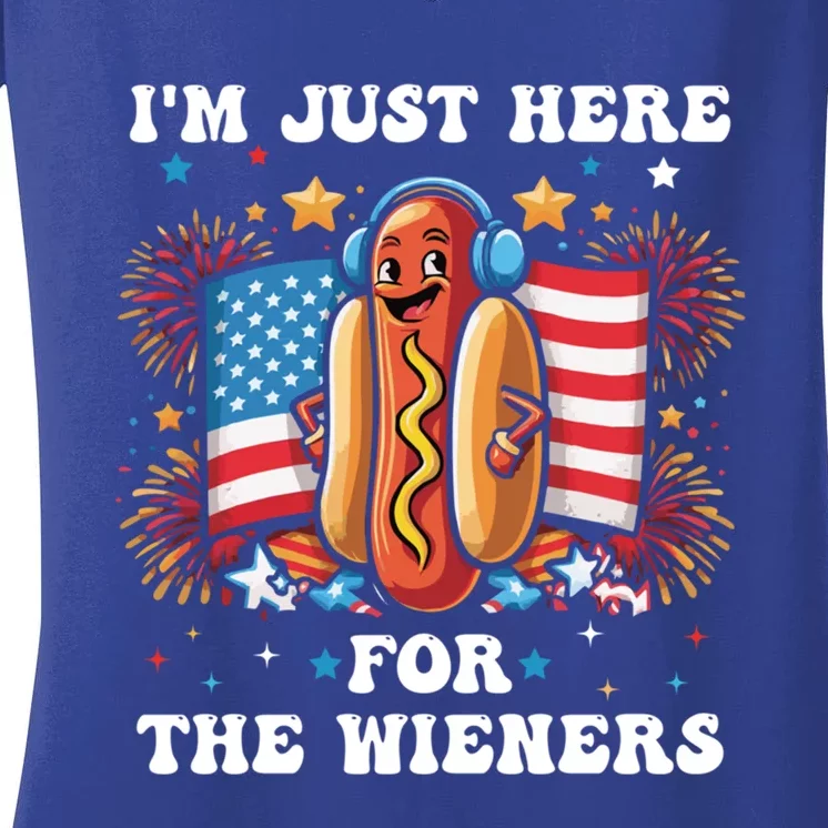 IM Just Here For The Wieners Funny 4th Of July Hot Dog Gift Women's V-Neck T-Shirt