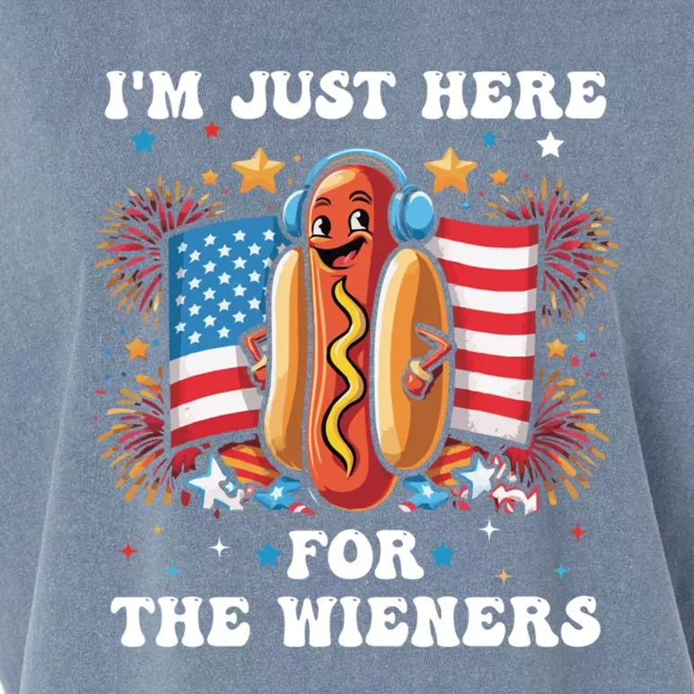 IM Just Here For The Wieners Funny 4th Of July Hot Dog Gift Garment-Dyed Women's Muscle Tee