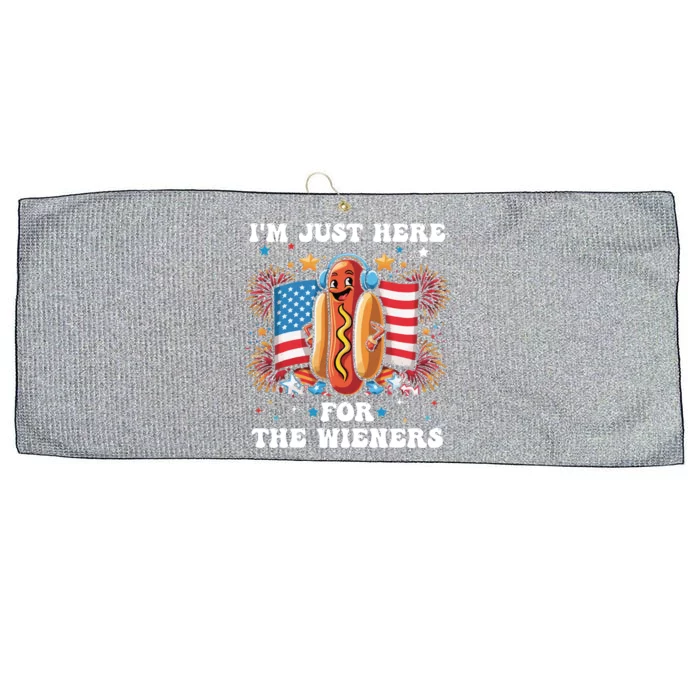 IM Just Here For The Wieners Funny 4th Of July Hot Dog Gift Large Microfiber Waffle Golf Towel