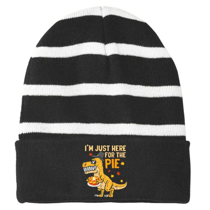 Im Just Here For The Pie Funny Thanksgiving Pumpkin Pie Striped Beanie with Solid Band