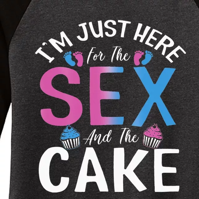 I'm just here for the sex and the cake Funny gender reveal Women's Tri-Blend 3/4-Sleeve Raglan Shirt