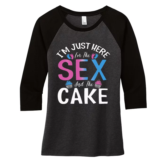 I'm just here for the sex and the cake Funny gender reveal Women's Tri-Blend 3/4-Sleeve Raglan Shirt