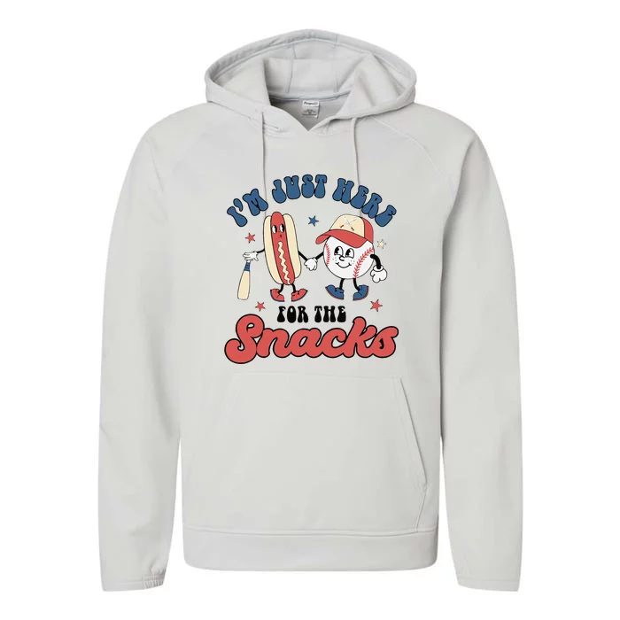 IM Just Here For The Snacks Baseball 4th Of July Hot Dog Performance Fleece Hoodie