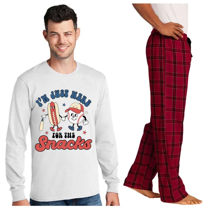 IM Just Here For The Snacks Baseball 4th Of July Hot Dog Long Sleeve Pajama Set