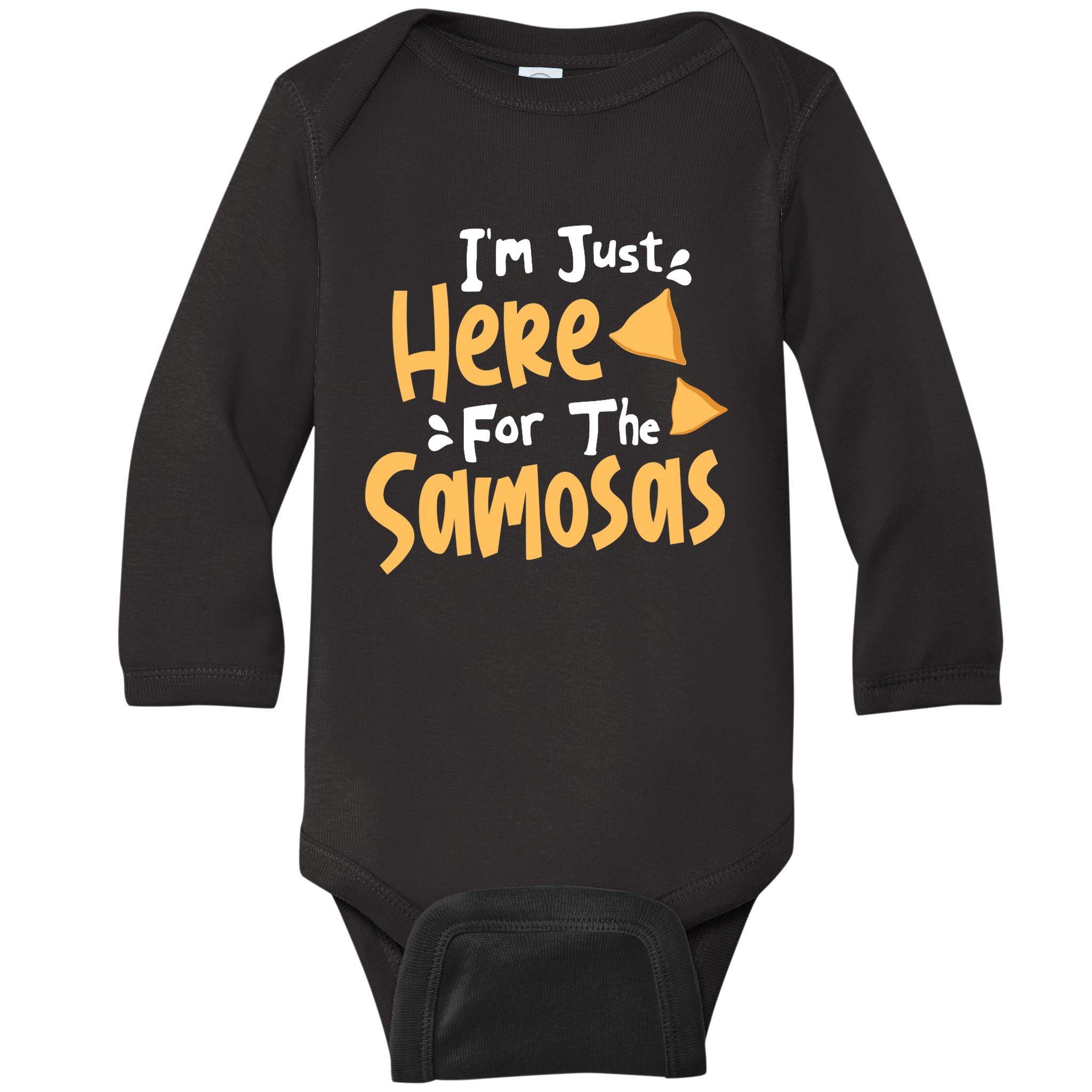 I'm Just Here For The Samosas Desi Bollywood Funny Memes Baby Long Sleeve  Bodysuit | TeeShirtPalace