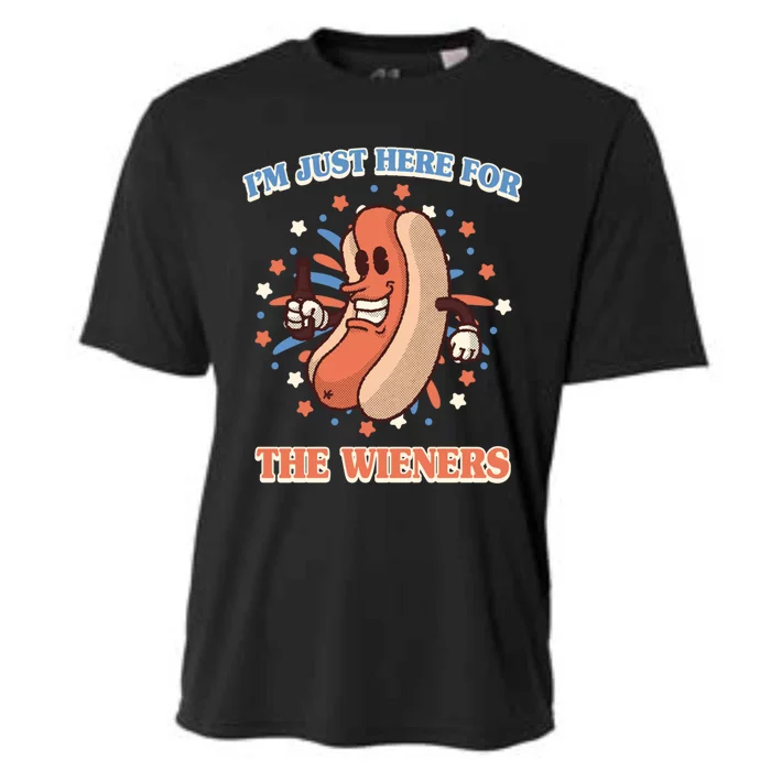 IM Just Here For The Wieners Hot Dog Patriotic 4th Of July Gift Cooling Performance Crew T-Shirt