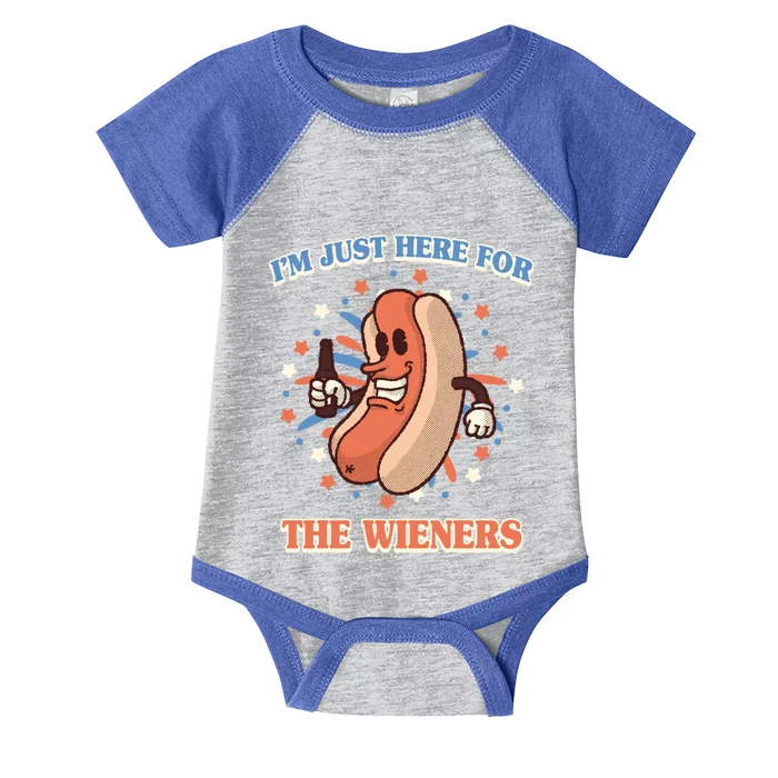 IM Just Here For The Wieners Hot Dog Patriotic 4th Of July Gift Infant Baby Jersey Bodysuit