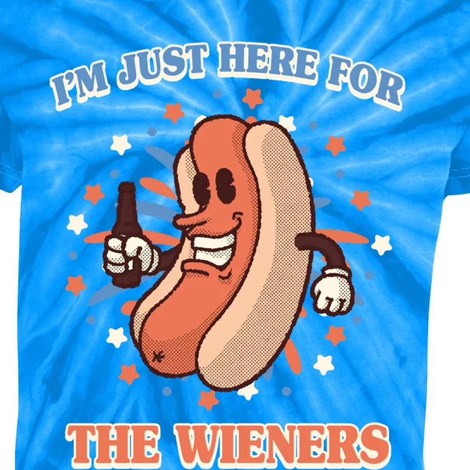 IM Just Here For The Wieners Hot Dog Patriotic 4th Of July Gift Kids Tie-Dye T-Shirt