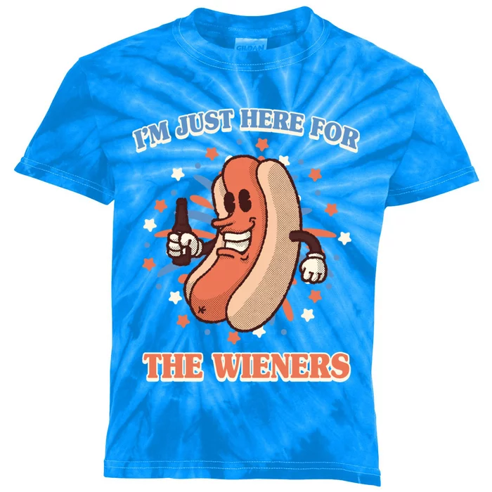 IM Just Here For The Wieners Hot Dog Patriotic 4th Of July Gift Kids Tie-Dye T-Shirt