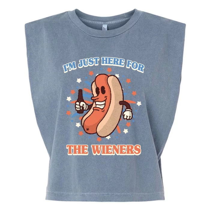 IM Just Here For The Wieners Hot Dog Patriotic 4th Of July Gift Garment-Dyed Women's Muscle Tee