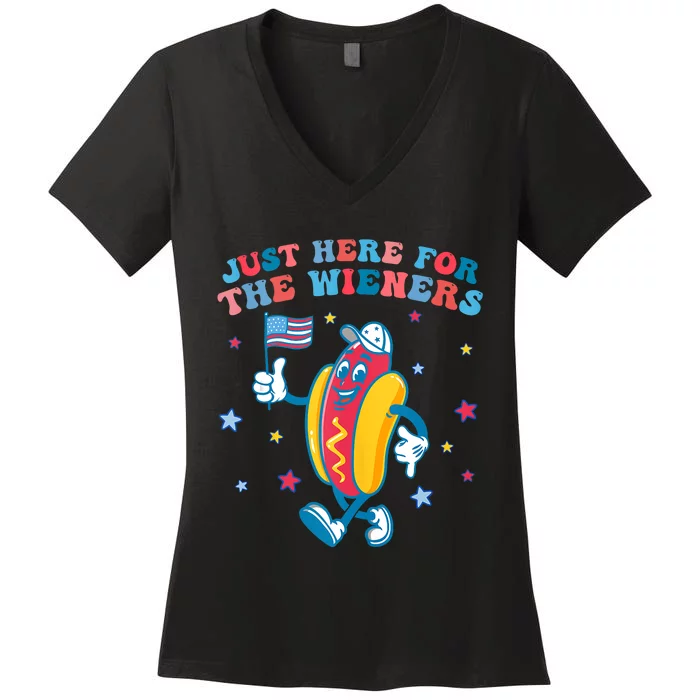 Im Just Here For The Wieners Funny 4th Of July Boy Girl Women's V-Neck T-Shirt