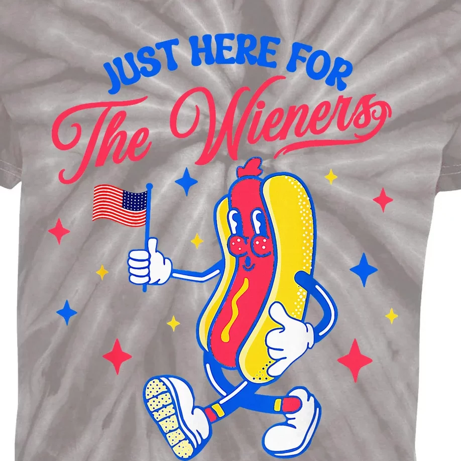 IM Just Here For The Wieners 4th Of July Hot Dog Kids Tie-Dye T-Shirt