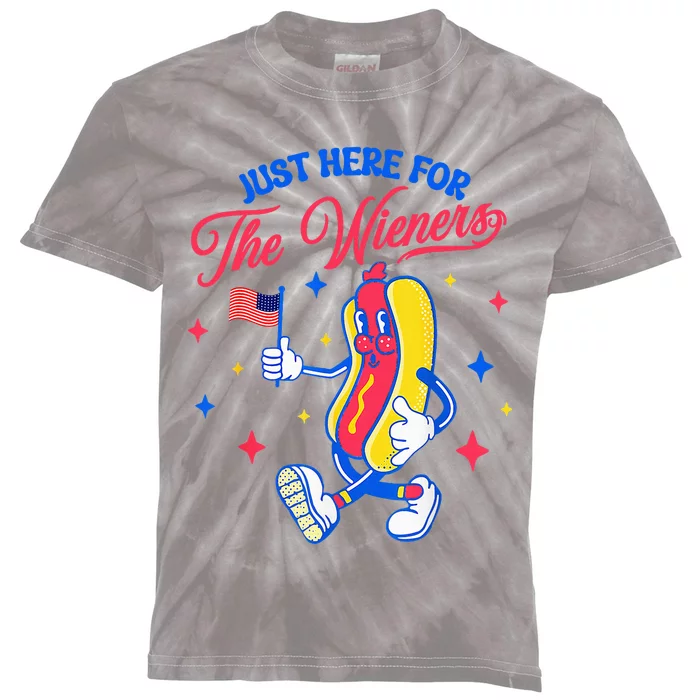 IM Just Here For The Wieners 4th Of July Hot Dog Kids Tie-Dye T-Shirt