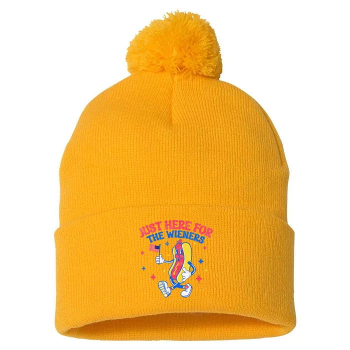 IM Just Here For The Wieners 4th Of July Hot Dog Pom Pom 12in Knit Beanie