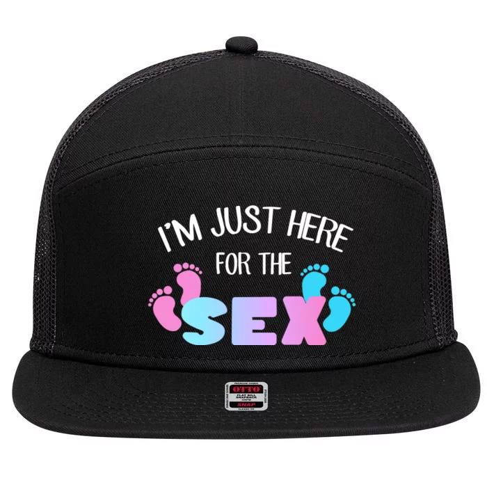 I'm Just Here For The Sex Gender Reveal 7 Panel Mesh Trucker Snapback Hat