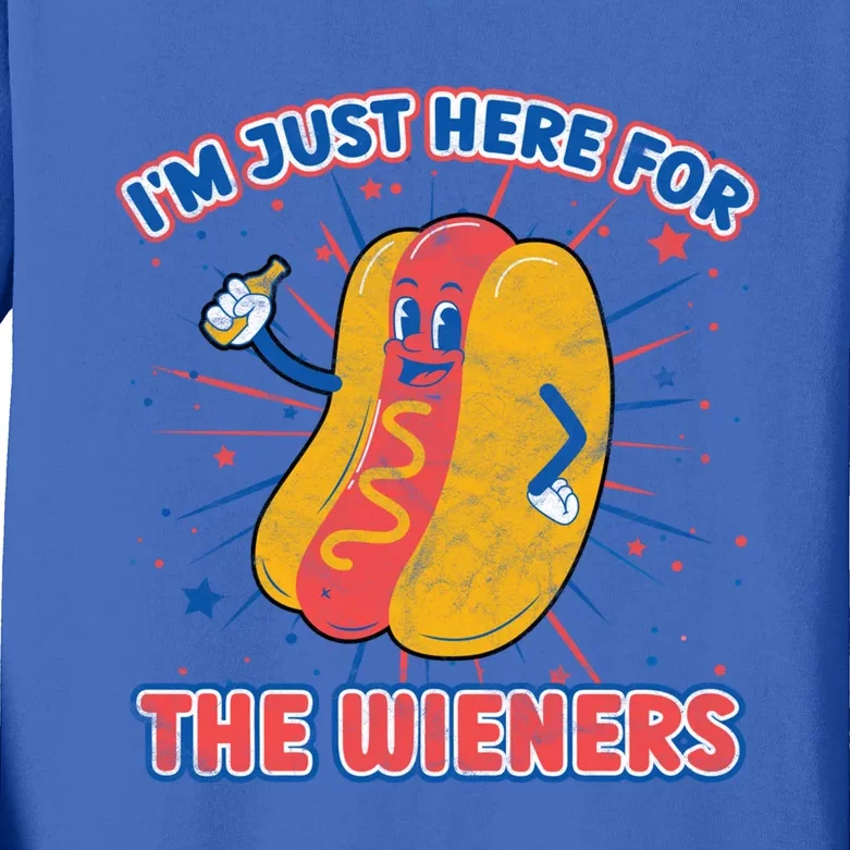 IM Just Here For The Wieners Hot Dog Patriotic 4th Of July Gift Kids Long Sleeve Shirt