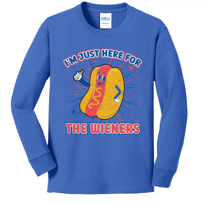 IM Just Here For The Wieners Hot Dog Patriotic 4th Of July Gift Kids Long Sleeve Shirt