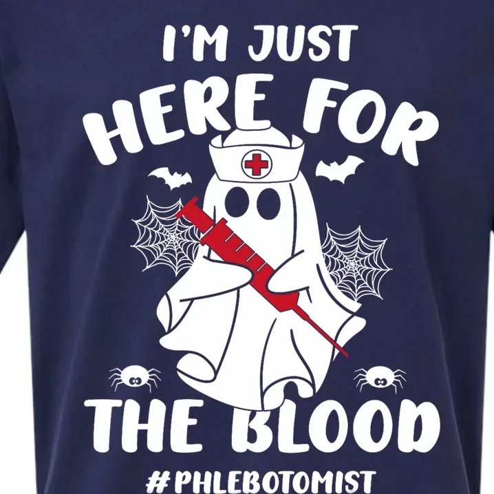 IM Just Here For The Blood Funny Boo Halloween Phlebotomist Sueded Cloud Jersey T-Shirt