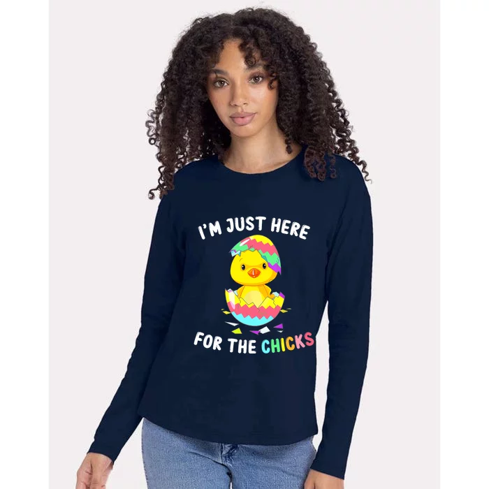 Im Just Here For The Chicks Cute Chick Egg Happy Easter Day Womens Cotton Relaxed Long Sleeve T-Shirt