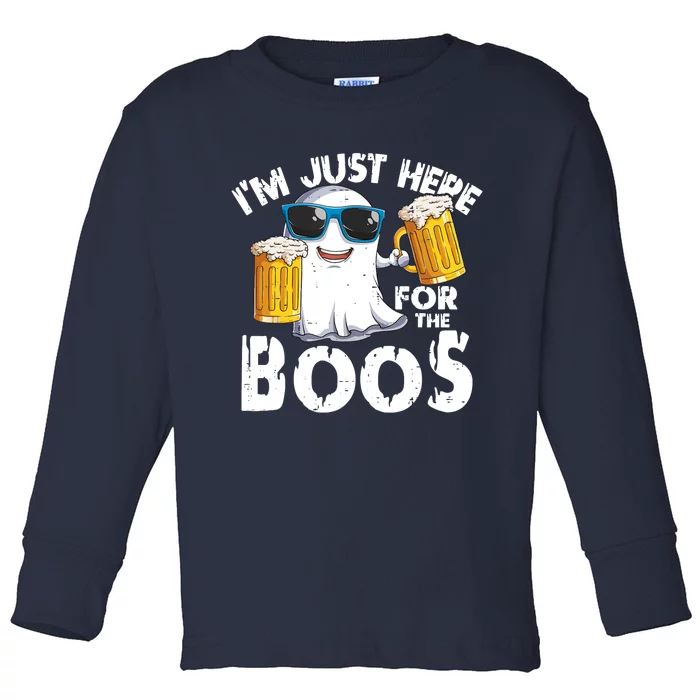 Im Just Here For The Boos Beer Ghost Halloween Toddler Long Sleeve Shirt