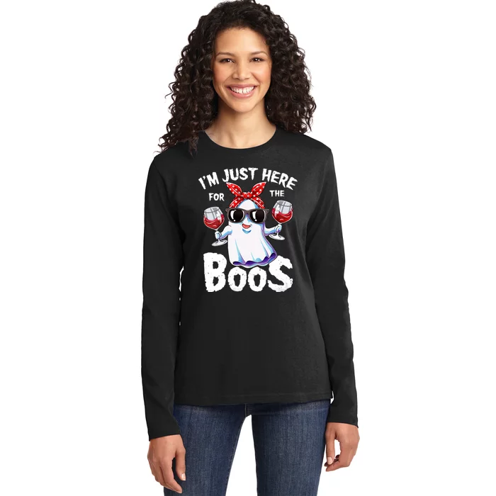 IM Just Here For The Boos Funny Halloween Ghost Cute Women Ladies Long Sleeve Shirt