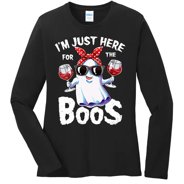 IM Just Here For The Boos Funny Halloween Ghost Cute Women Ladies Long Sleeve Shirt