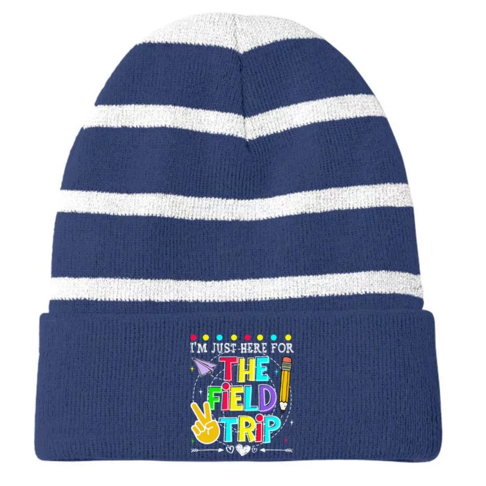 IM Just Here For The Field Trip Teacher Field Day 2024 Striped Beanie with Solid Band