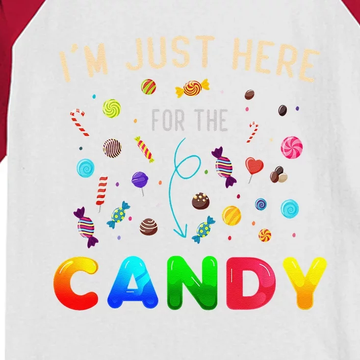 Im Just Here For The Candy Funny Halloween Candy Party Kids Colorblock Raglan Jersey